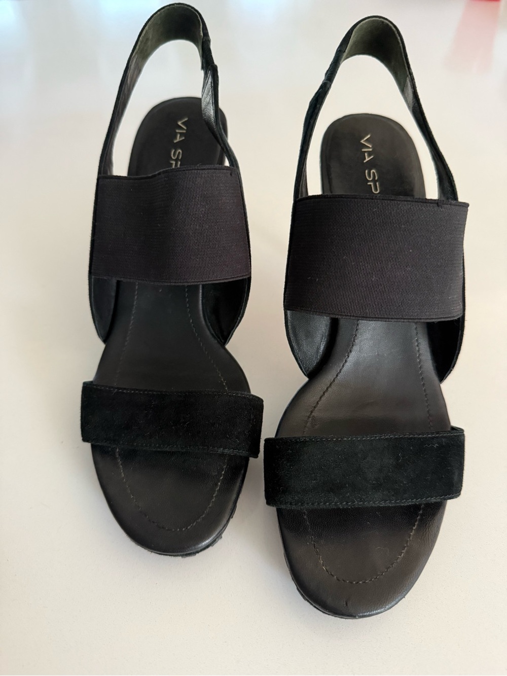 VIA SPIGA Black Elastic & Suede Slingback Sandals